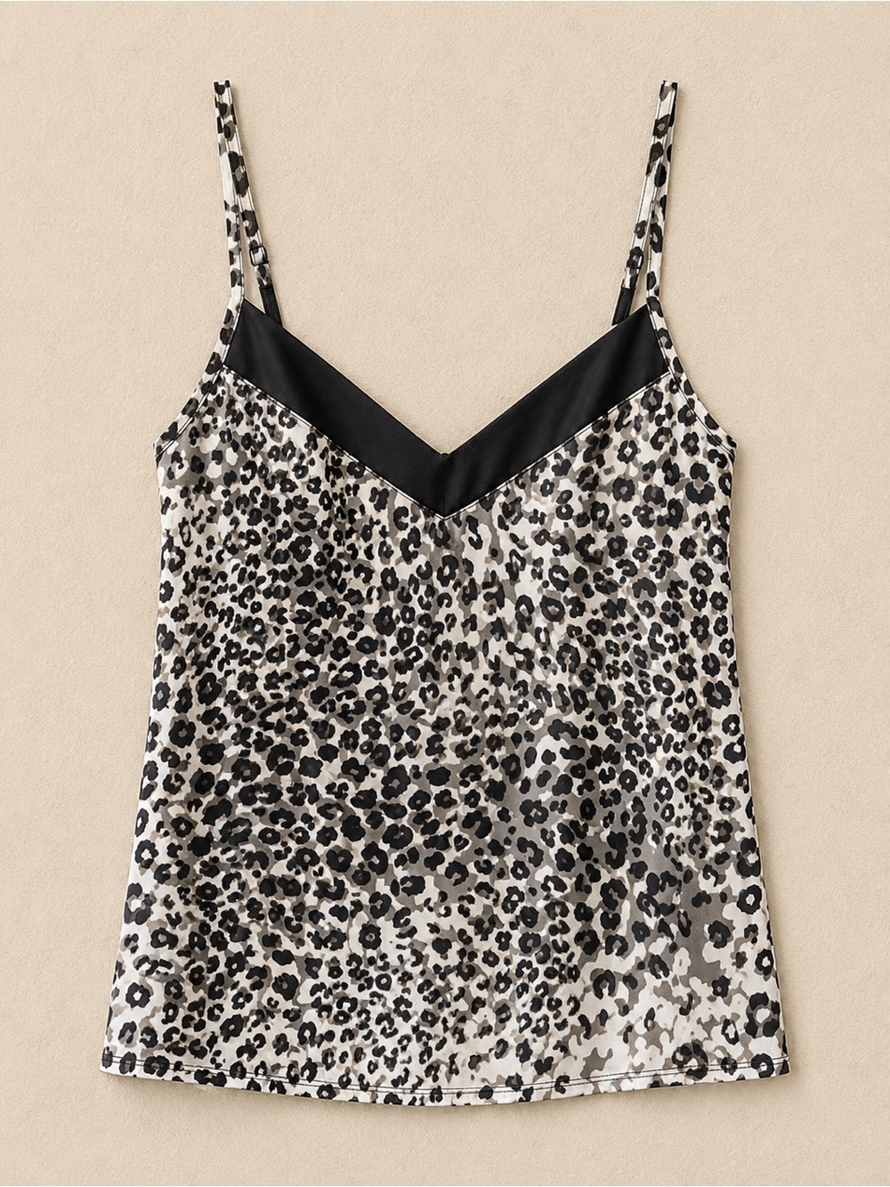 NWT Alfani Essentials Leopard Print Cami Medium Gray Black Satin Trim Tank